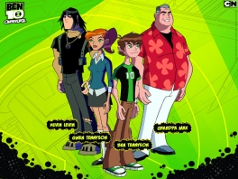 De esquerda para a direita: Kevin, Gwen, Ben e Max na série Ben 10, conhecida da televisão.