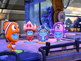 4 joueurs combattent dans le monde de Monster Inc.