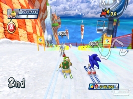 Je ziet hier dat Sonic zijn wereld is omgetoverd tot een sneeuwpiste.